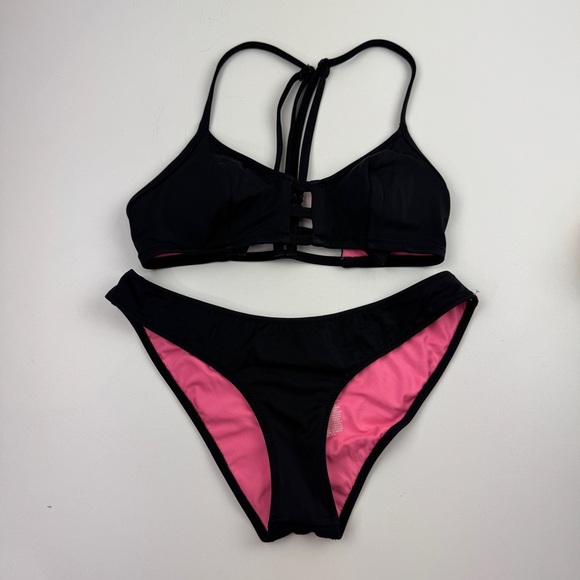 Victoria's Secret Pink 2 Piece Black Cut Out Bikini Size XS - Picture 1 of 10